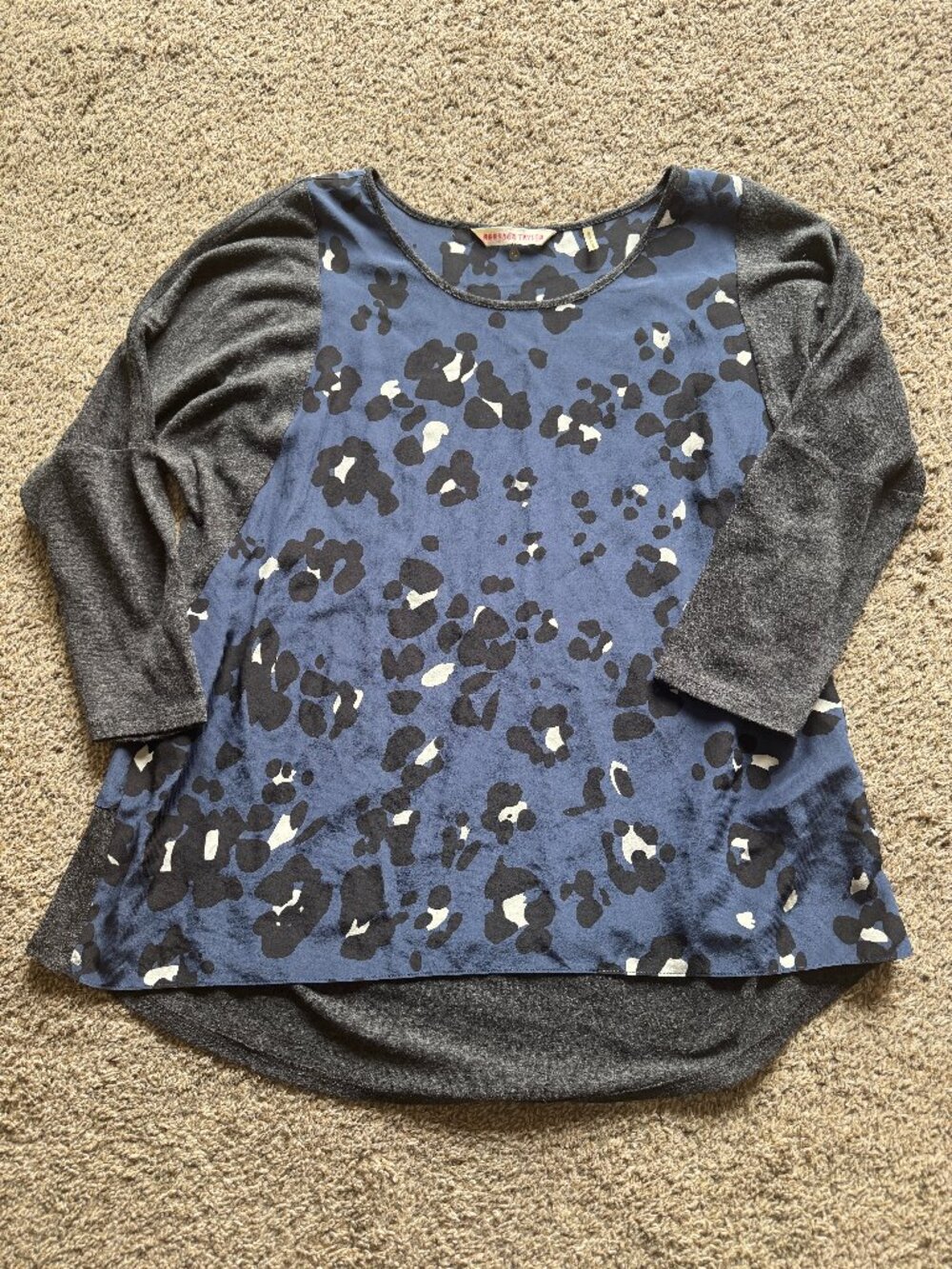 Rebecca Taylor Leopard Print Silk Blouse Size 12 Blue Black